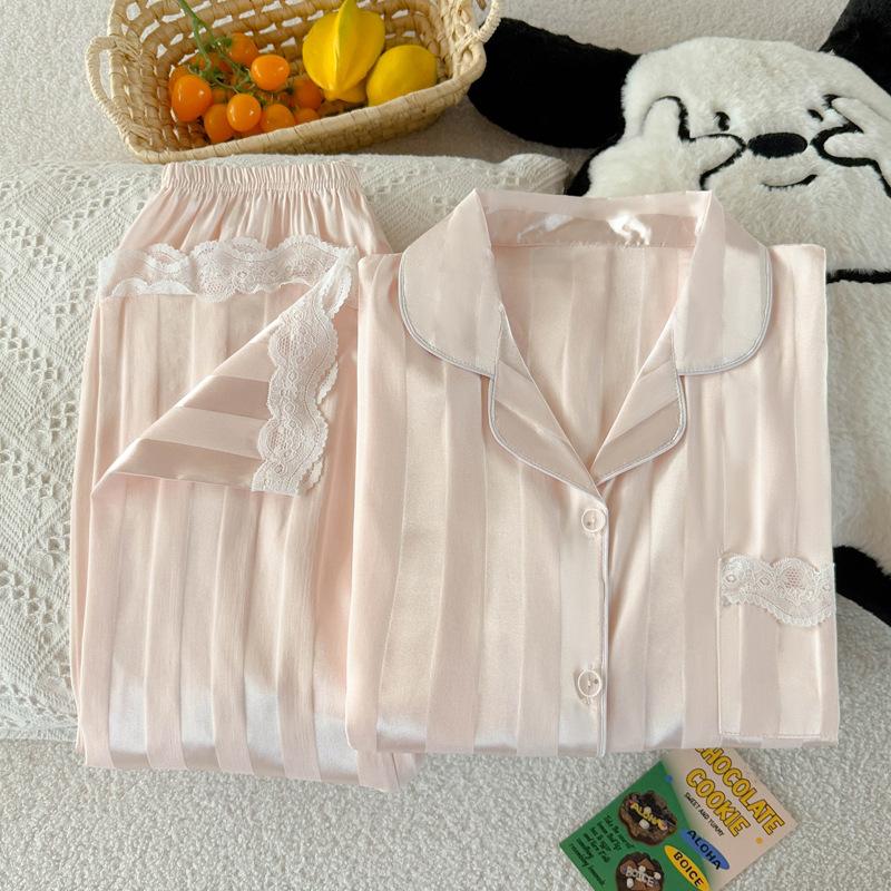 Pajamas Women'S Spring And Summer Flowers High-End Light Luxury Short-Sleeved Trousers Loungewear Suit Can Be Worn Outside