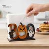 Halloween Themed Napkin Rack Happy Wooden Holder, Cute Ghost Pumpkin Black Cat Tissue Unique Holiday Kitchen Decor Paper Dispenser, Vertical