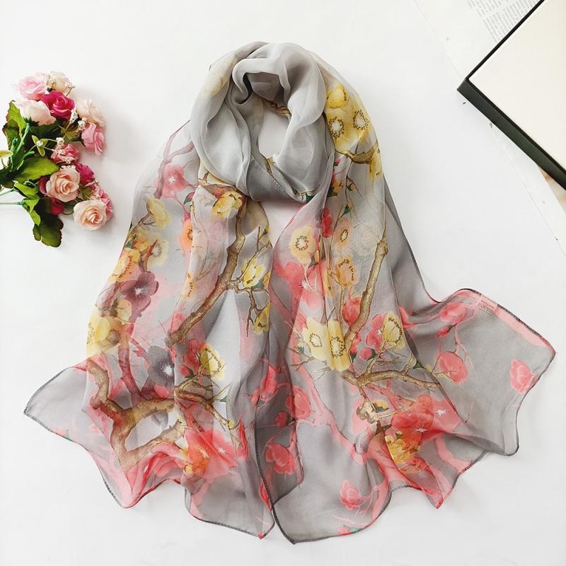 Women Sunscreen Silk Scarf Beach Towel Long Soft Plum Ladies Decorative Thin Silk Scarf 160cm