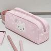 Multifunctional Pink Pen Bag Star Rabbit Pattern Handheld Pencil Case Zipper Design Large Capacity Stationery Organizer Students