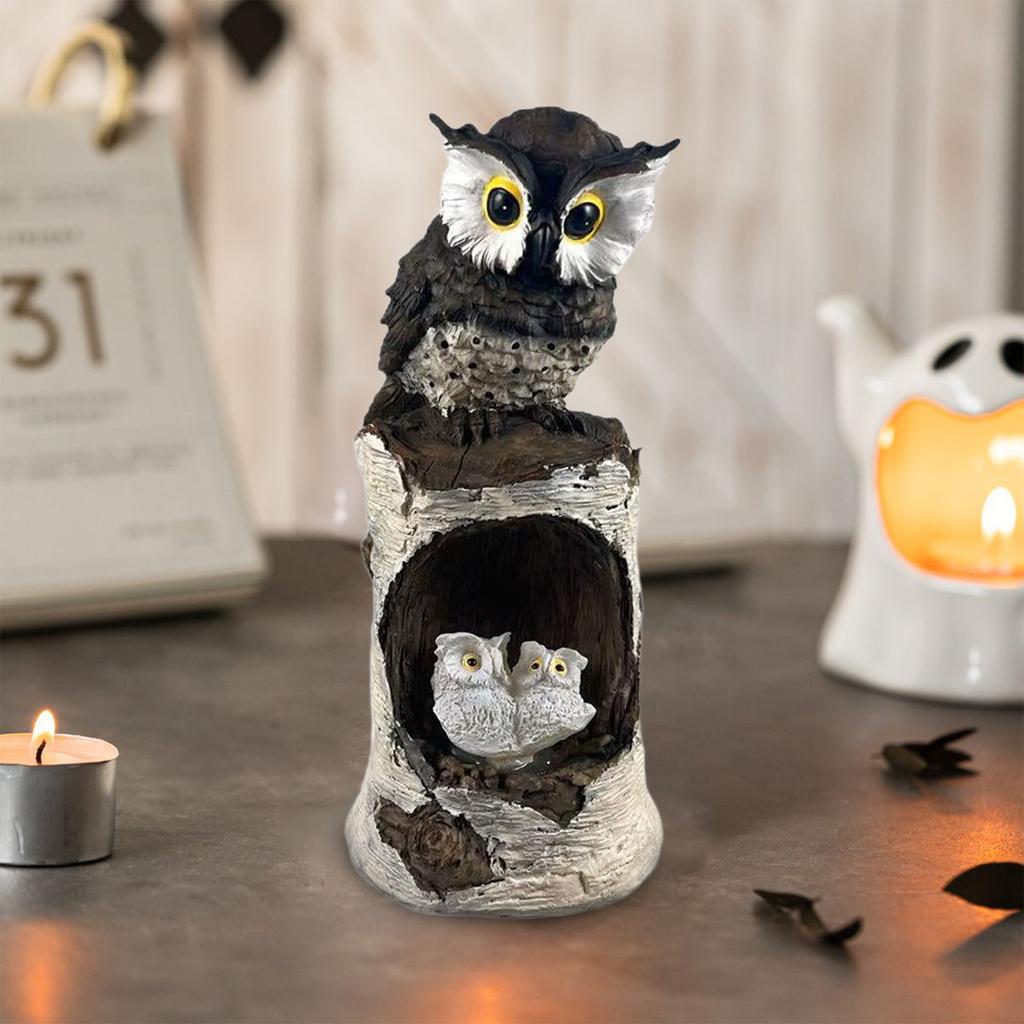 Halloween Resin Solar Simulated Owl Standing On Tree Stump Night Light Craft Ornaments