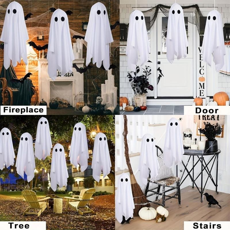 Halloween Seasonal Hanging Figure Set of 3 for Porch and Entryway, Fabric Draped Party Accent for Hallway Display and Seasonal Room Styling