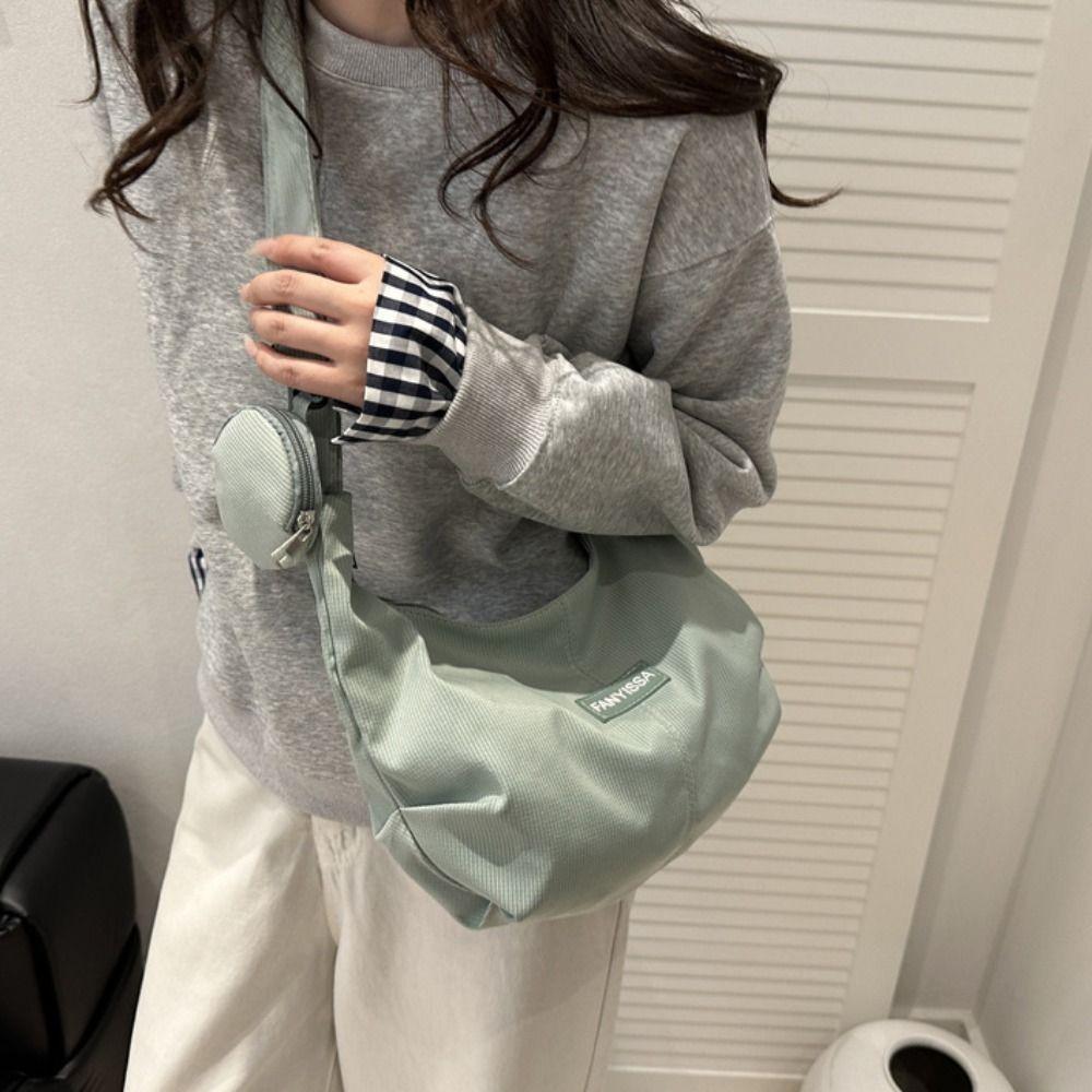 Large Capacity Lightweight Shoulder Bag Cream Color Simple Dumpling Bag  Students