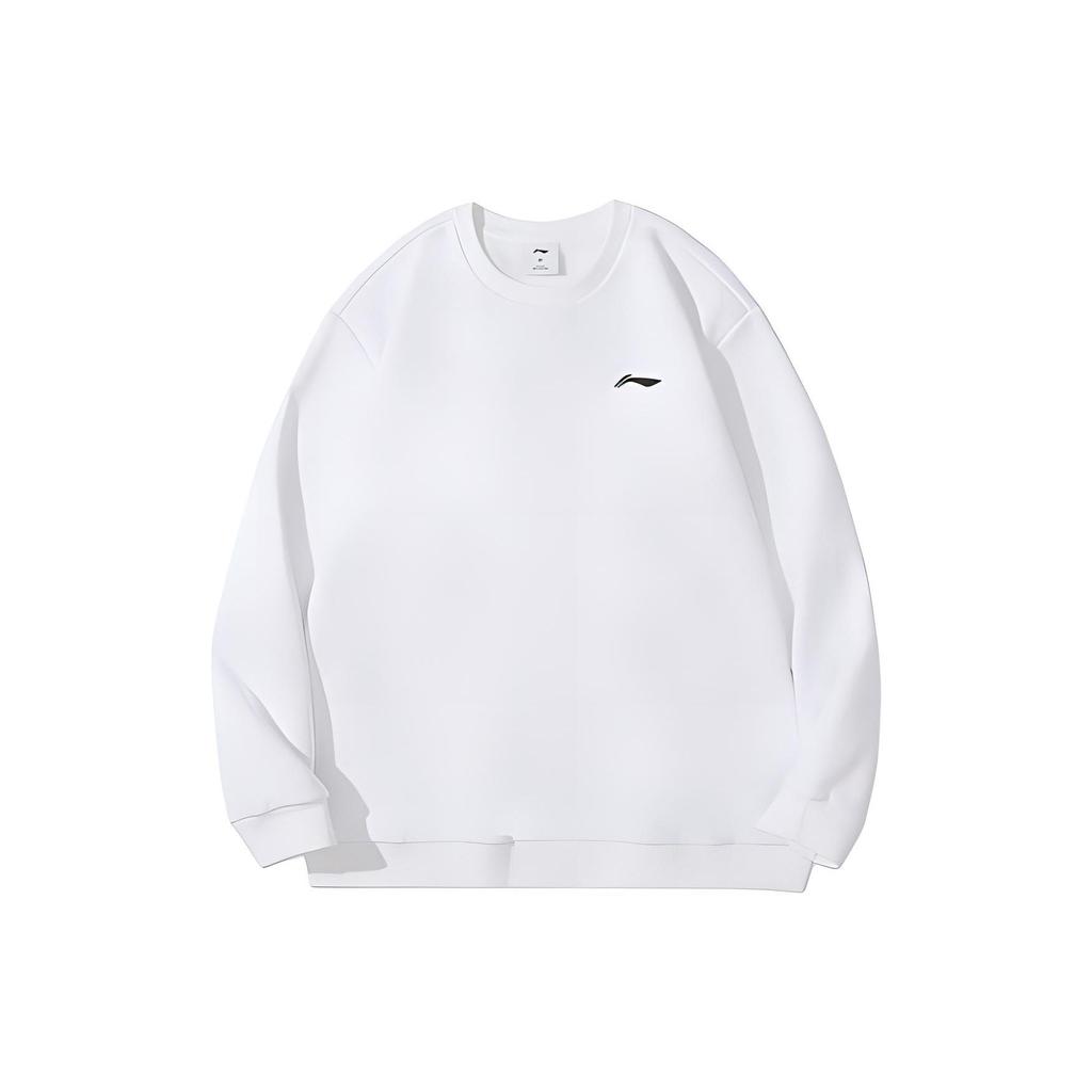 Li Ning Badminton Series Solid Color Logo Pullover Fleece Sweatshirt Unisex Sweatshirt White AWDTD83-2