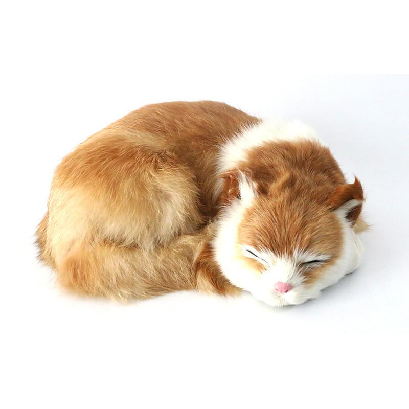Sleeping Realistic Cat Plush Fake Fur Animal Toy Home Decor Photography Props