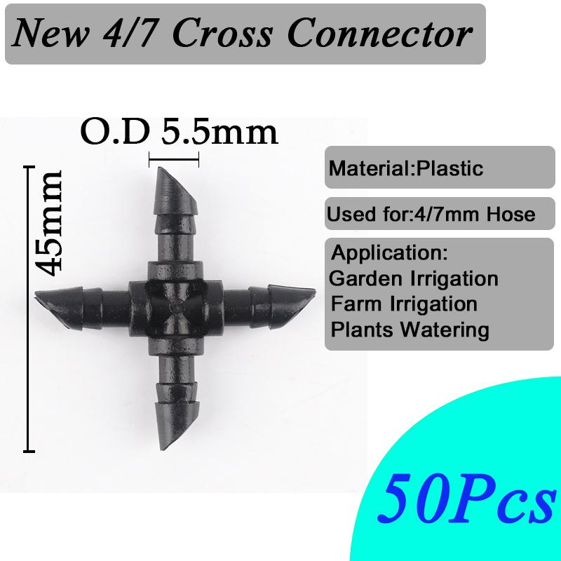 50Pcs Garden Irrigation Connectors 4/7mm 1/4'' Hose Barbed Single Double Tee Elbow Cross Joint Watering Kit Straight Accessories