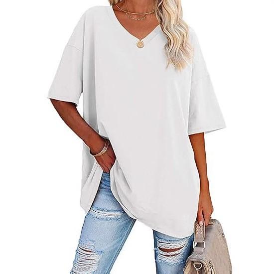 European and American T-shirts women's summer new fashion casual V-neck short-sleeved loose women's tops