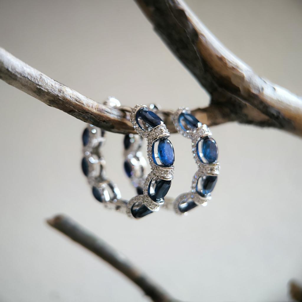 Silver Earrings with Natural Sapphire 12.763ct, Cubic Zirconia (2202660)