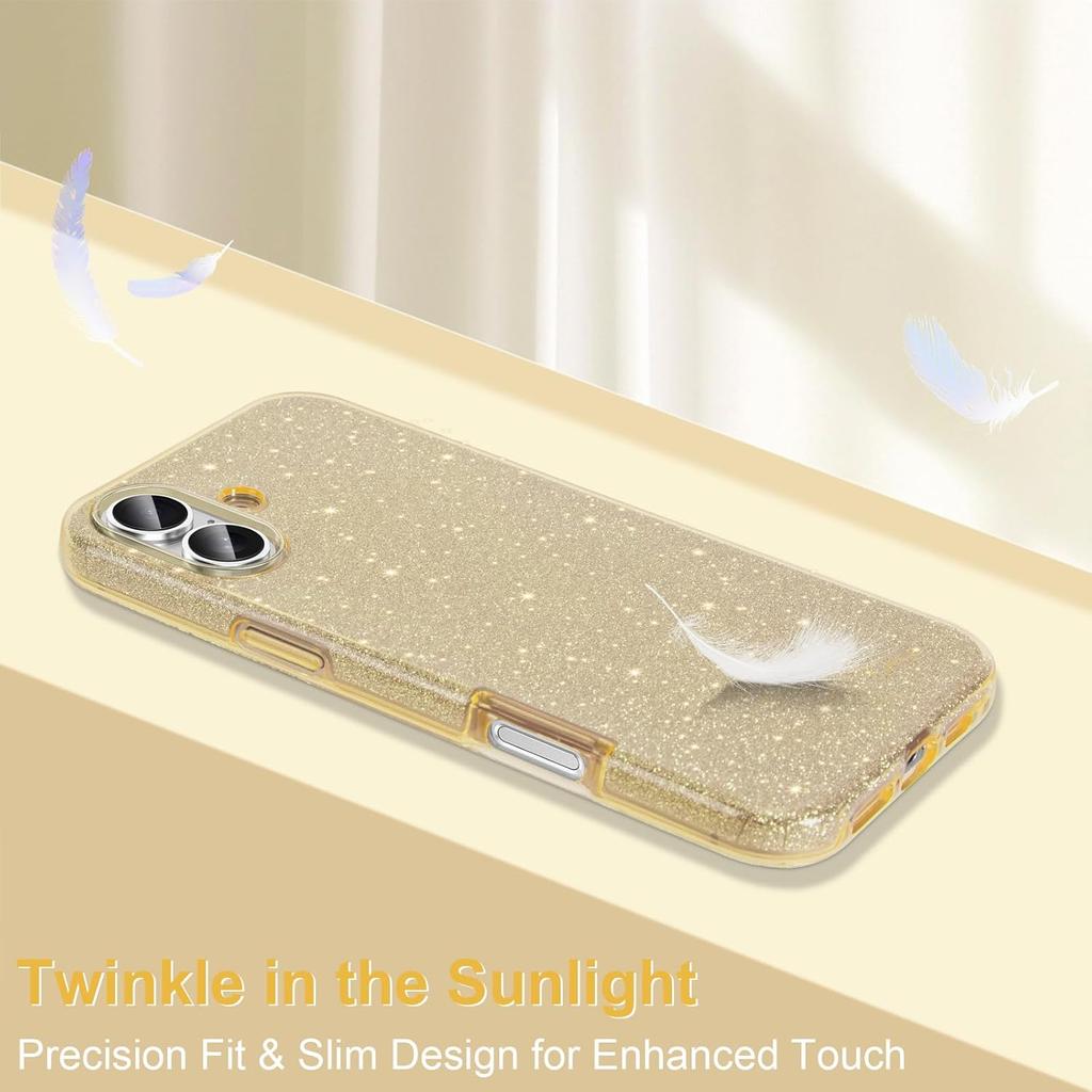 Gold Glitter Bling Case for Iphone 16 Pro Max 15 Plus 14 13 Mini 12 11 X Xs Xr Se 2022 2020 7 8 6 6S 16Pro Girls Women Sparkle Phone Cover Accessories
