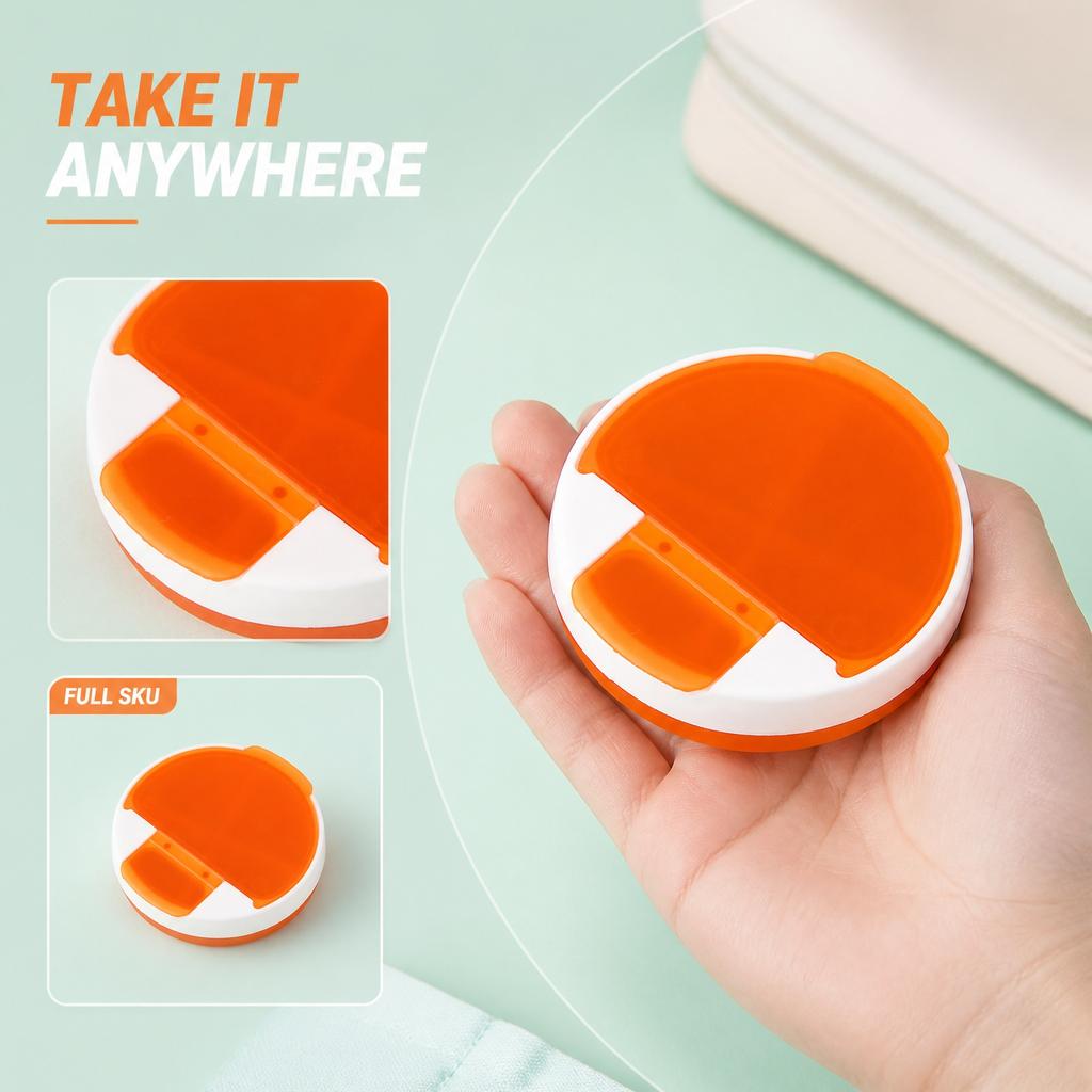 Round Portable 4 Compartment Pill Organizer Box Travel Medicine Storage Case with Secure Lid for Daily Use and Home Office