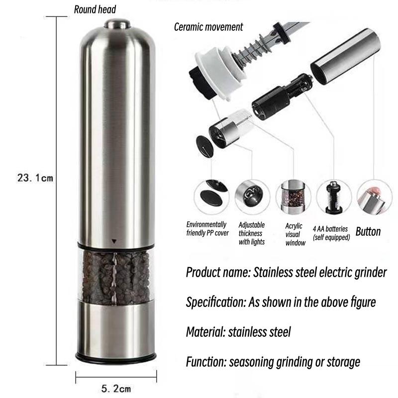 Electric Salt Grinder Set with Steel Shelf,Stainless Steel Pepper Mill with LED Light,Adjustable Coarseness Pepper Grinder Tools