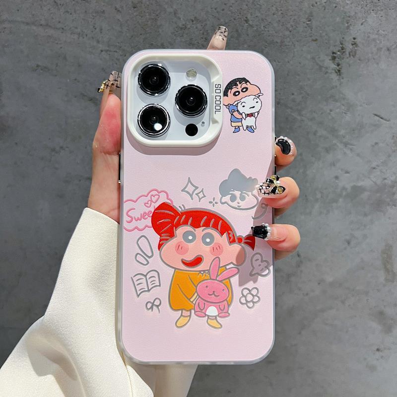 Nini Shin-chan Double-Layer Colored Silver Cartoon Phone Case for iPhone 18 Pro Max 13/12/11 Drop Protection Case