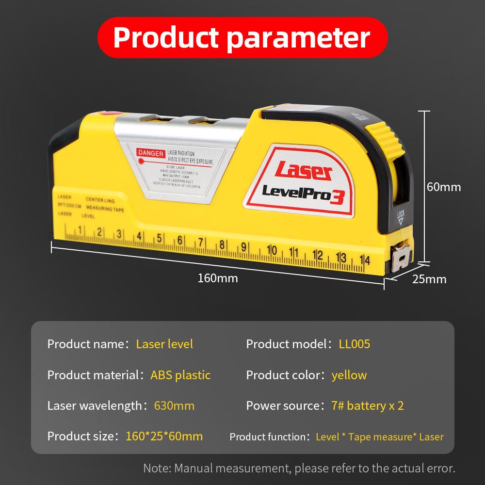 3 In 1 Laser Level Multi-functional Laser Tape Measure Horizontal Meter Vertical Equipment Level Ruler with Built-in 2.5m Tape