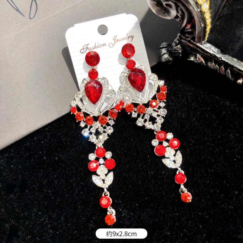 Korean Version of Celebrity Luxury Crystal Flash Diamond Stud Earrings Women's Banquet Exaggerated Temperament Fringed Earrings Retro Zircon Earrings