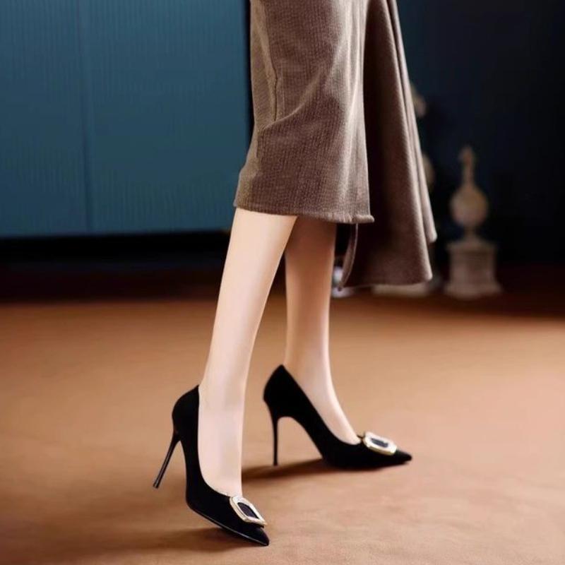 Fashion Pointed Toes Thin High Heels for Women Spring Autumn 2024 Un Pie Rhinestone Designer Black Office Shoes Woman