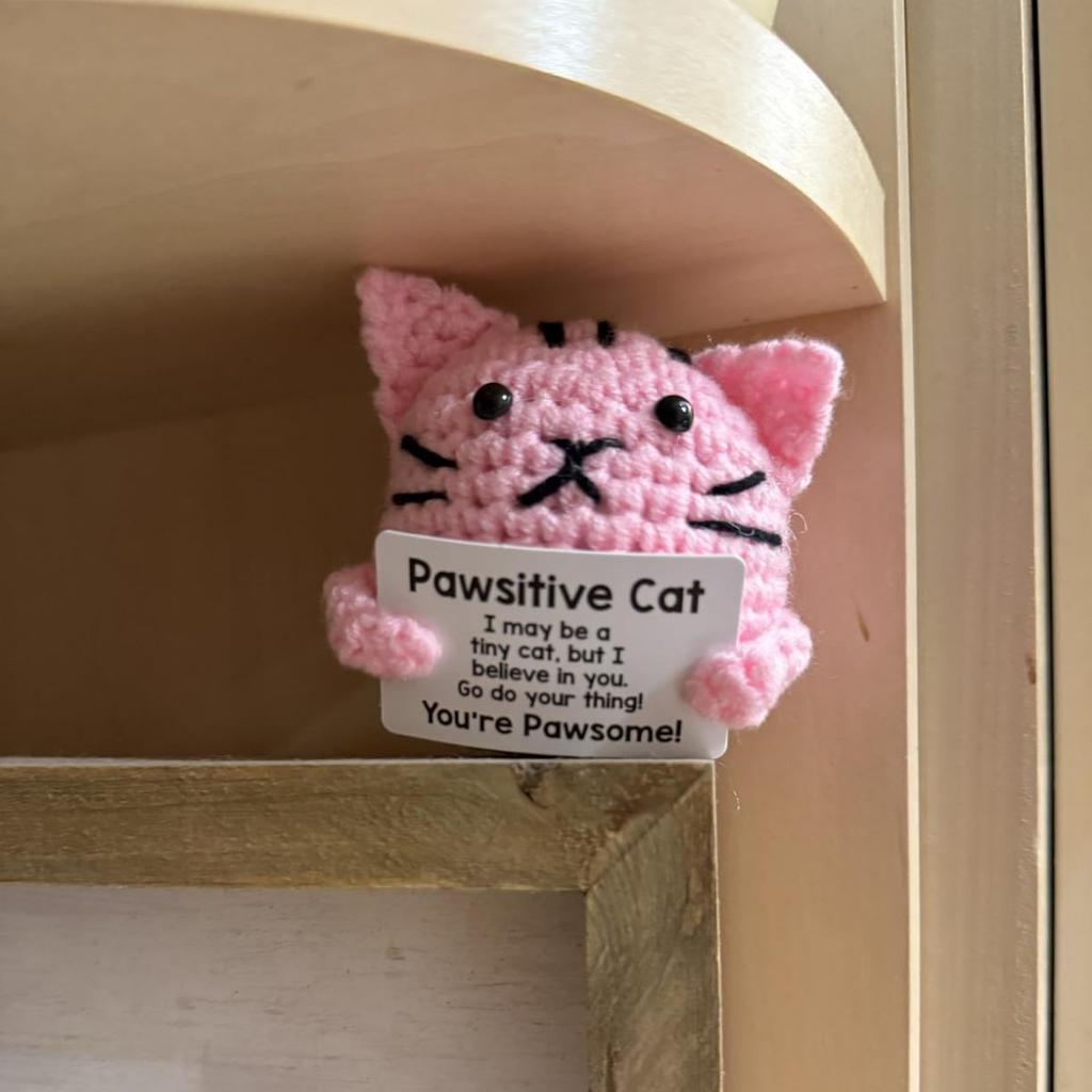 Cute Handcrafted Knitted Cat Doll With Card Room Decor Crochet Positive Cat Doll Ornament Christams Gifts Home Decoration