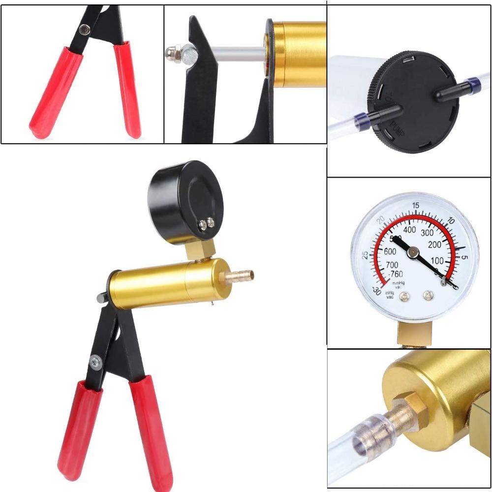 Portable Durable Aluminum Vacuum Gauge Manual Vacuum Pressure Pump Brake Fluid Discharge Kit Vacuum Pistol Pump Test Kit