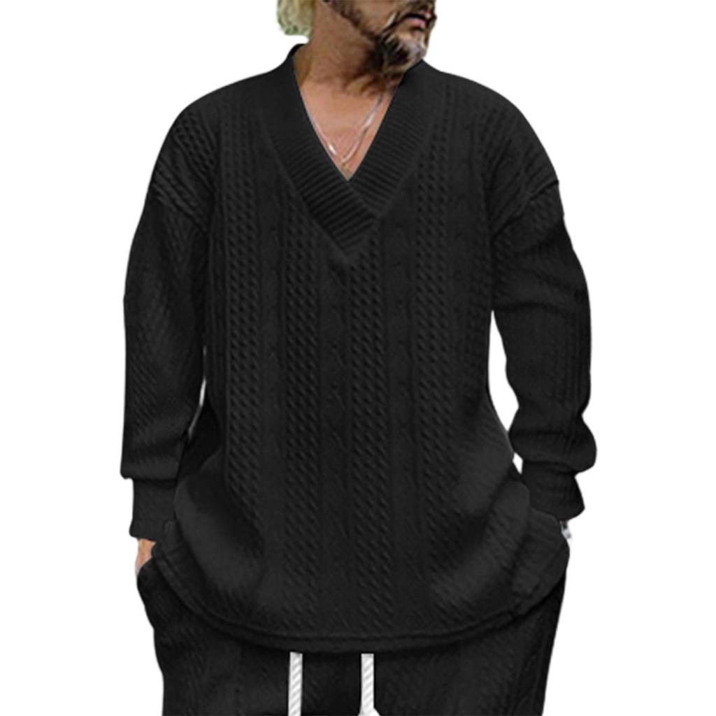 Men'S Large V-Neck Loose Casual Long Sleeved Shirt Sports Top