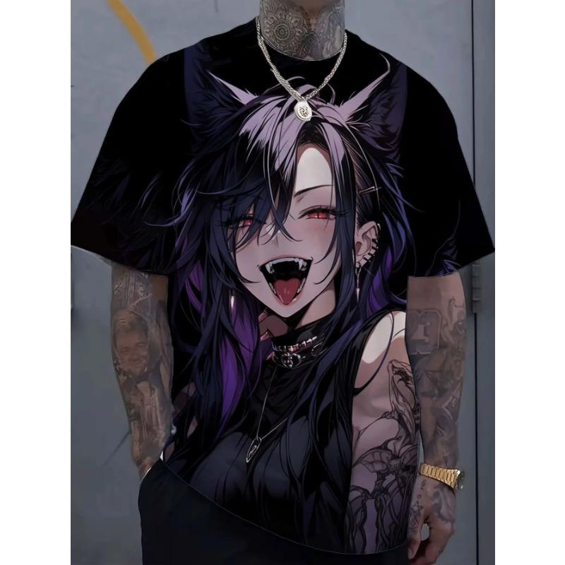 Cartoon Sexy Girl Pattern 3d Printed Men's T-Shirt Bad Girl Pattern Personalized Short Sleeve T-Shirts