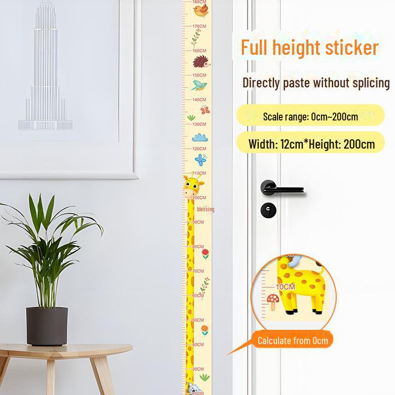 Children's Room 2m Self-Adhesive Height Chart Stickers - Cartoon Design for Baby Measurement & Wall Decoration