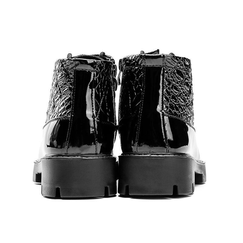 Embossed Men's High-Top Patent Leather Shoes, Autumn/Winter 2022 Korean Style Youth Thick-Soled Zipper British Design