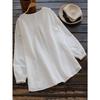 Loose Cotton Linen Long Sleeve Pleated Round Neck Plus Size Women S Shirt