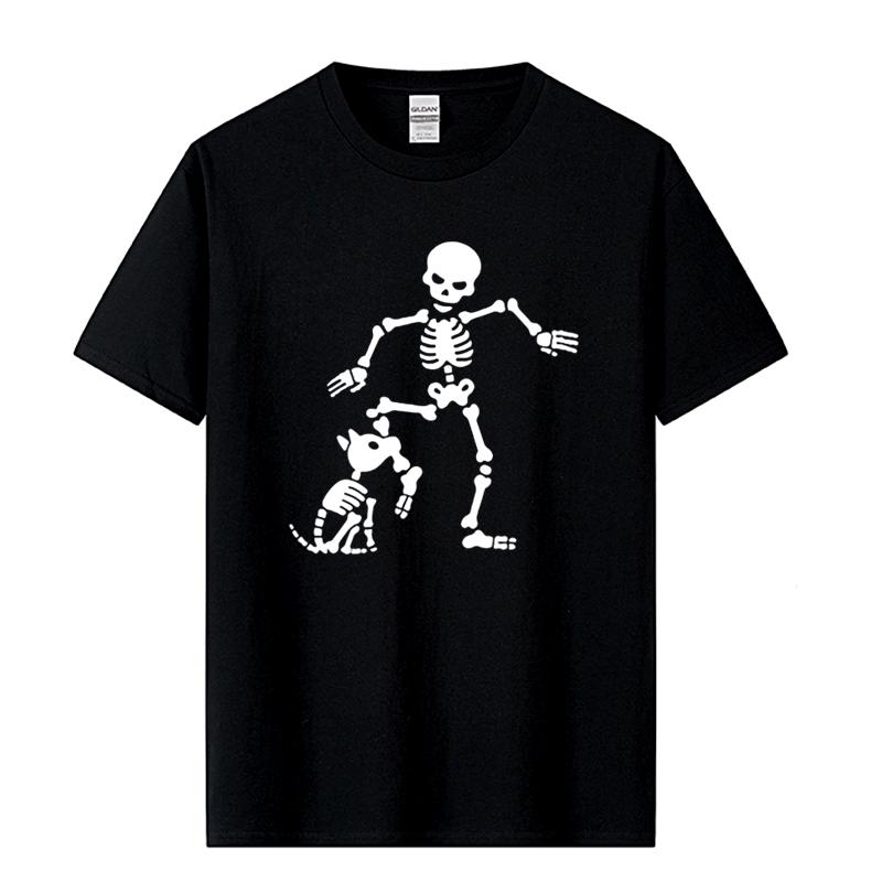 Men's T-shirt High Quality 100% Cotton Funny Skeleton Printed Casual Loose Cool Men T Shirt O-N