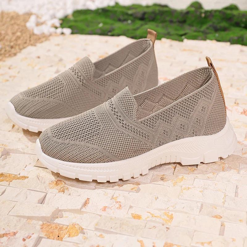 Breathable Mesh Platform Sneakers Women Summer Slip-On Comfort Soft Sole Sports Shoes Ladies Flat Heel Non-Slip Casual Shoes