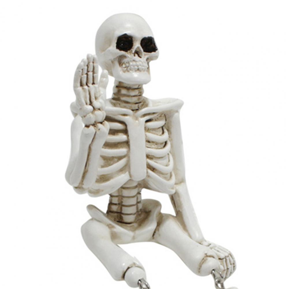 Swing Leg Skeleton Figurine Sitting Skull Resin Statue Sculpture Home Office Desktop Garden Decoration Ornament Halloween Birthd