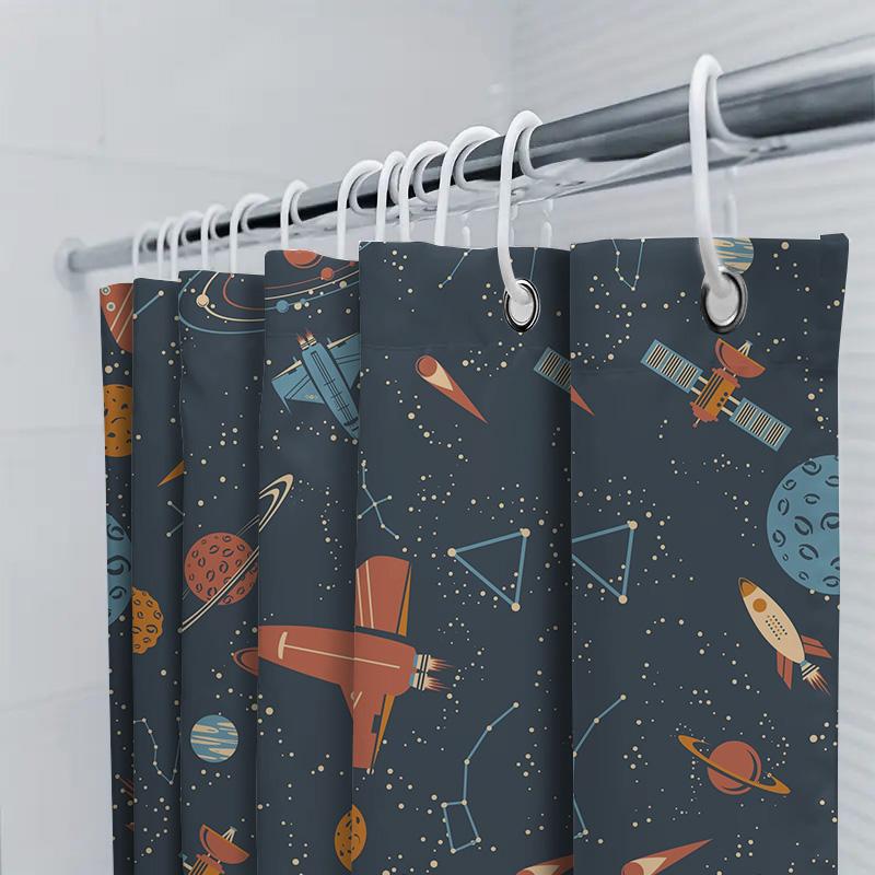 Space Adventure Shower Curtain Outer Space Decor For Bathroom Unique Astronaut And Rocket Design 180 X 240Cm Waterproof Fabric S
