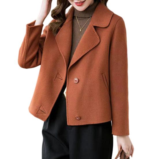 Women Jacket Lapel Solid Color Single-breasted Double-sided Woolen Coat Loose Thermal Short Type