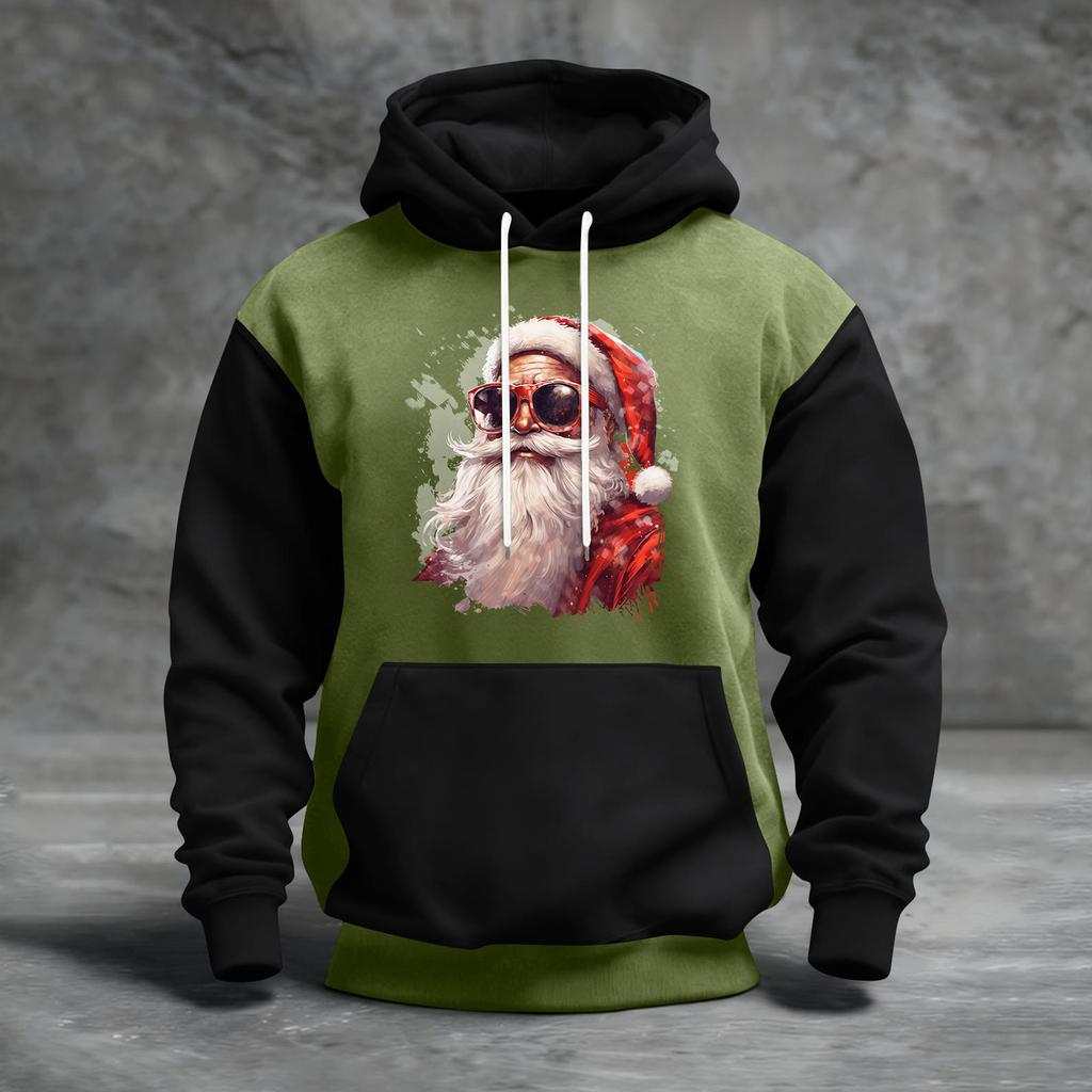 Men's Christmas Print Color Block Hooded Casual Sports Comfort Sweatshirt