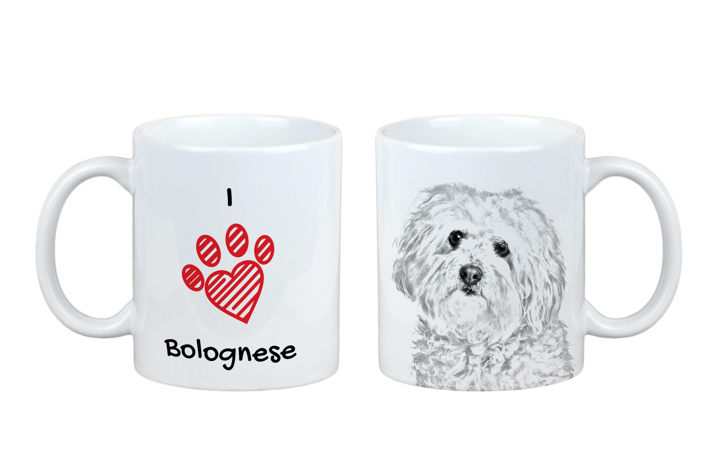 

Bichon Bolognese, Bolo, Botoli, Bottolo - cup with a dog, cute cup with graphics, a gift with your photo from the Art-Dog brand білий
