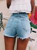 High-Waisted Ripped Fringed Denim Shorts for Women
