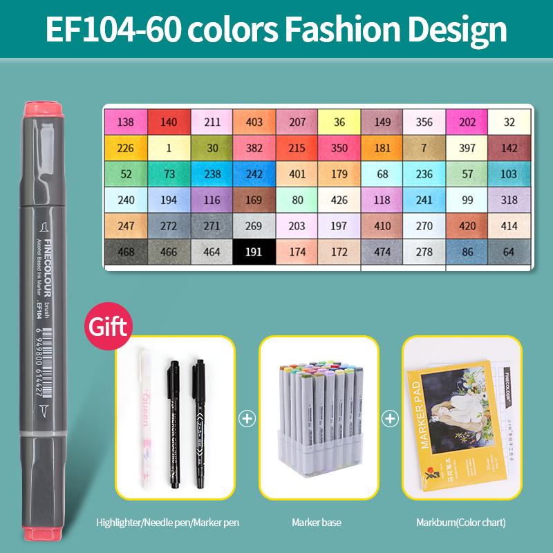 EF104 Double-Head Alcohol Marker Pens Sketch Design Marker Brush Pen Beginner Manga Graphic Drawing Art Supplies