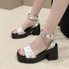 Fashion New Style Sandals Women Fashion Square Head Open Toe Rivet Metal Buckle Waterproof Platform Anti-slip Wear-resistant High Heels