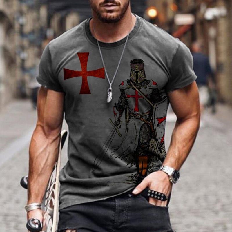 Warrior 3D Printed Short Sleeved T-shirt Summer Breathable Polyester Simple Round Neck Top
