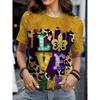 Full Print Women Mardi Gras Mask Pattern T Shirt Casual Short Sleeve Crew Neck Tees Shirt New In Party Tshirts Women's Clothing