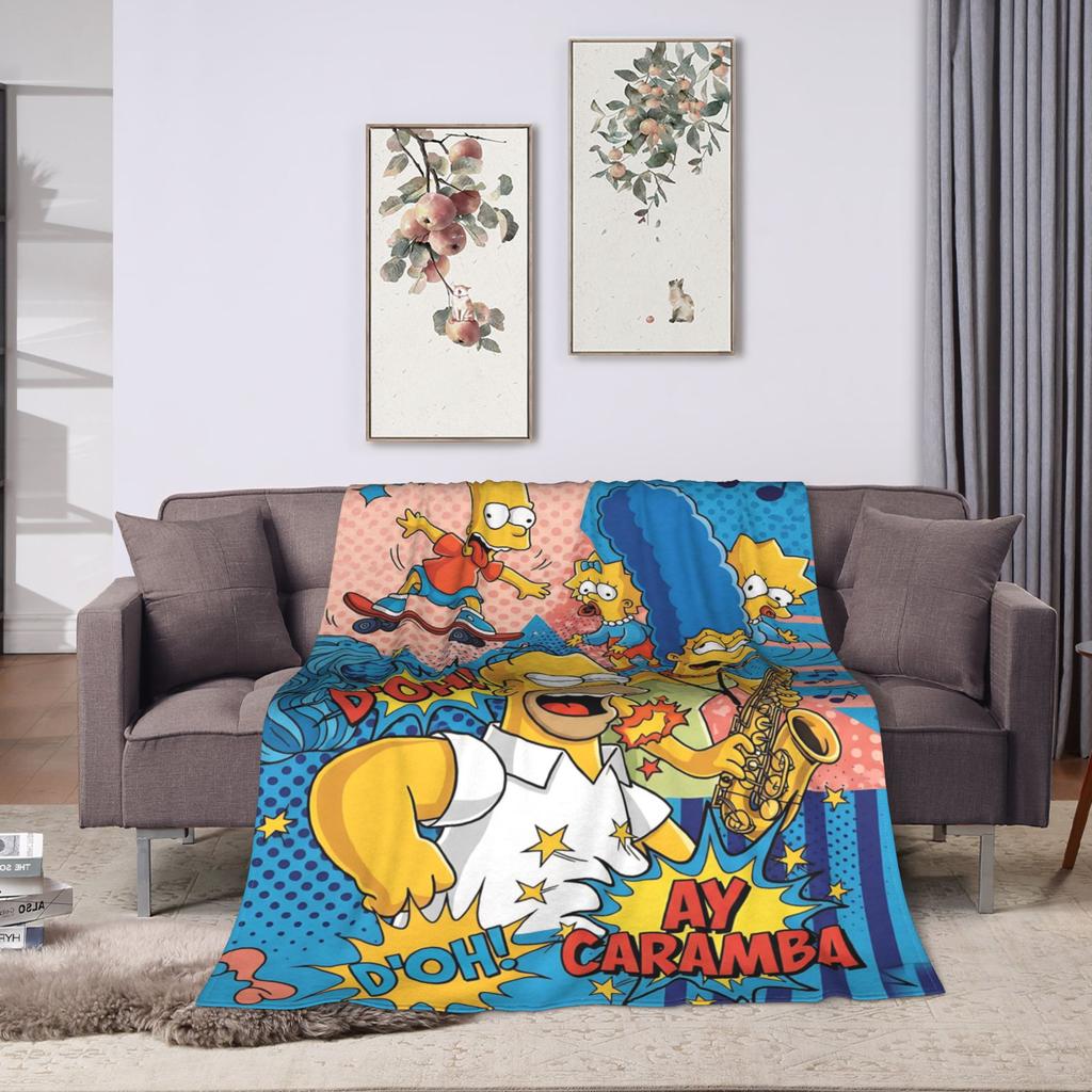 Dynamic Anime Family Vivid Portrait Flannel Blanket The Simpsoned Soft Durable Throw Blanket for Living Room Bedspread Bed Cover