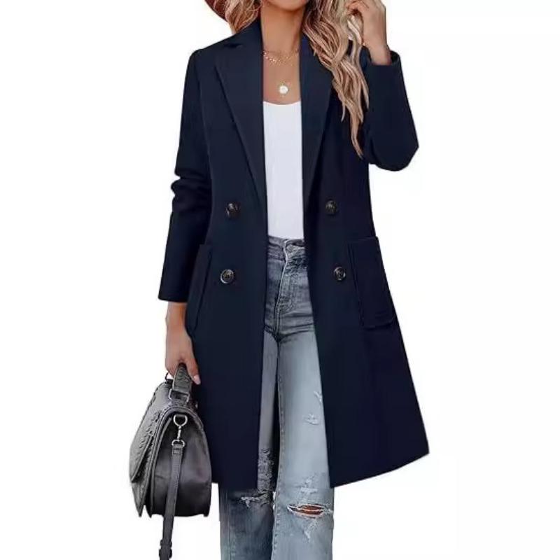 Women Slim Fit Solid Long Sleeve Mid Length Casual Outerwear Coat