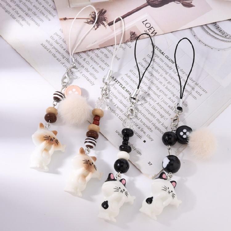 Sturdy Resin Cat Keychain Adorable Phone Accessory Compact Pet Lover Lightweight Phone Charm Gift for Everyday Use