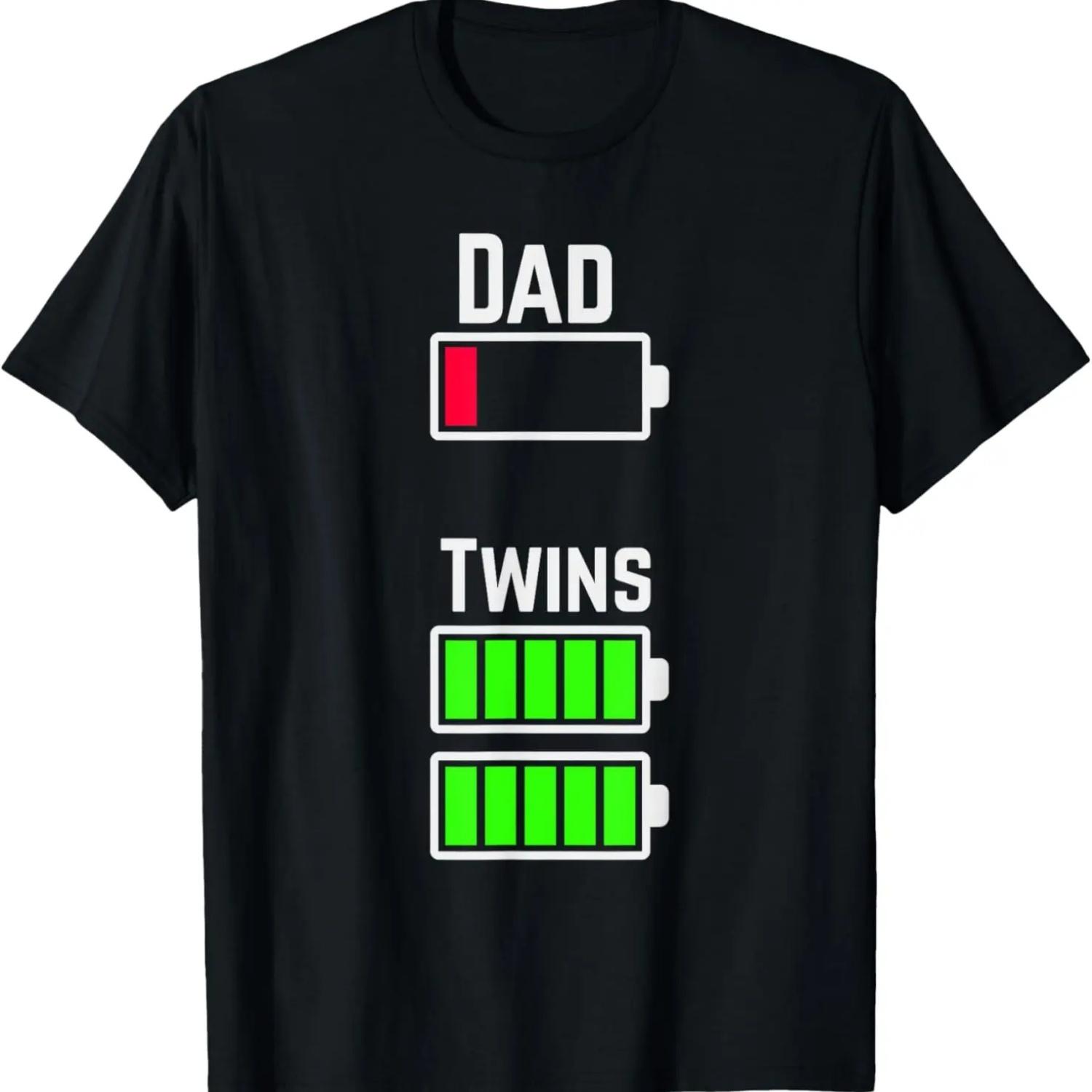 Mens Tired Twin Dad Low Battery Charge Meme Image Funny T-Shirt T-Shirt S чёрный