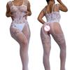 Lingerie bianca cava senza cavallo per le donne Biancheria intima sexy Bodystocking trasparenti Costumi erotici Tute da notte più sexy per night club