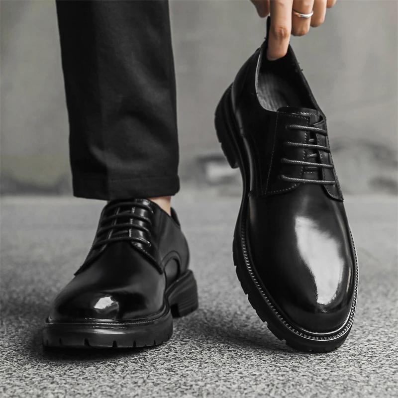 Skórzane Buty Męskie sznurowane oksfordy Derby Priting Buty Wizytowe do Garnituru Luksusowe Biurowe Biznesowe Buty Męskie