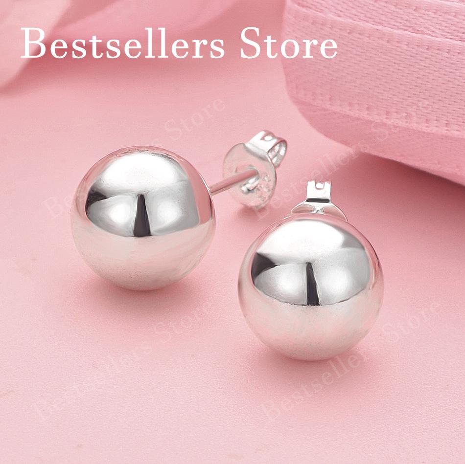 Elegant 925 Sterling Silver 10mm Delicate Polished Round Stud Earrings for Women, Fashionable Gifts, Party Jewelry Accessories