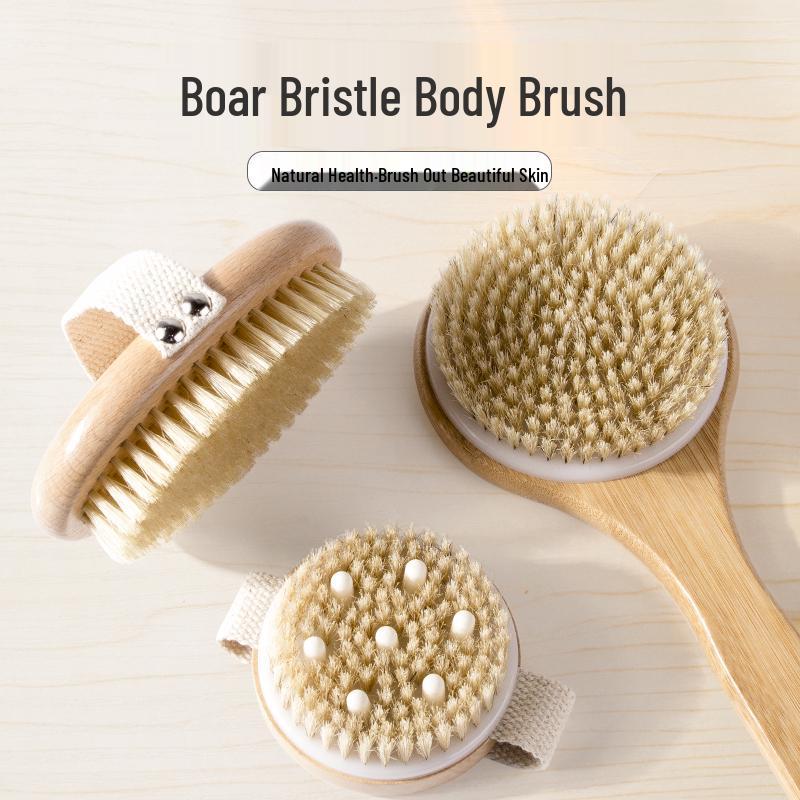 Boar Bristle Exfoliating Bath & Body Brush with Long Handle