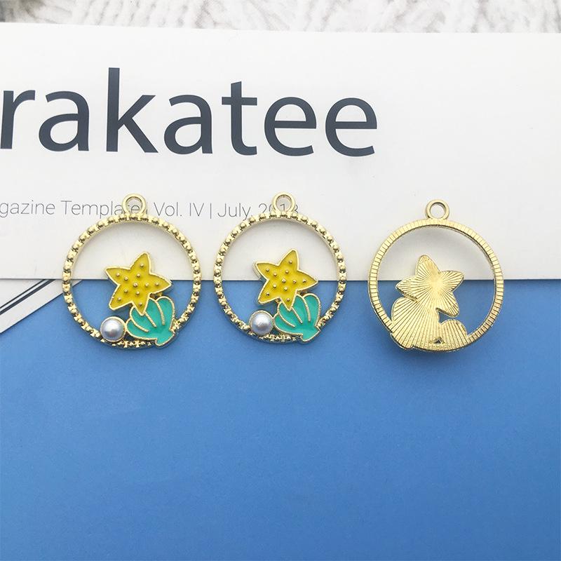 

1pc K-Gold Alloy Drip Oil Cat Leaf Mermaid Charm Pendant - Korean Style Jewelry Accessory