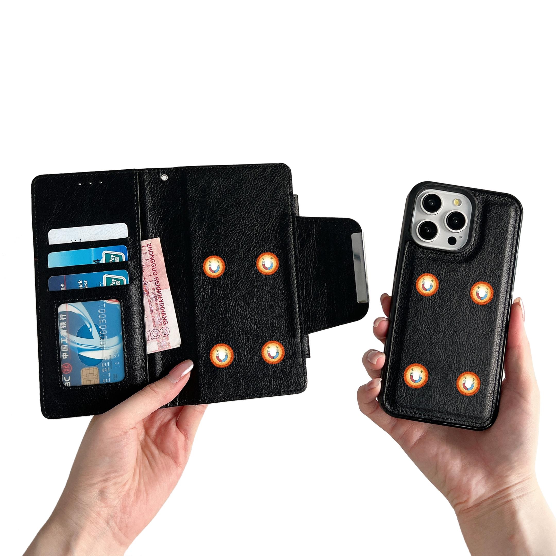 

For iPhone 16 Pro Case Detachable 2-in-1 Magnetic Closure PU Leather Wallet Phone Case Black