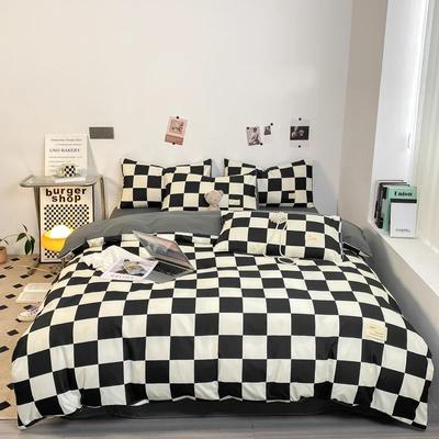 Ensemble de housse de couette à carreaux noirs et blancs Full Geometric Grid Ensemble de literie Housse de couette à carreaux en treillis doux avec 2 taies d'oreiller