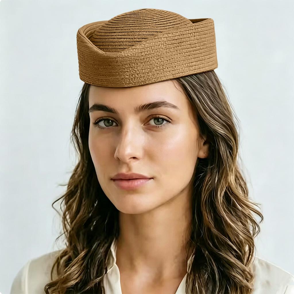 Womens Straw Beret Hat Artist Cap Sun Hat Air Hostess Style Headwear Round Crown Lightweight Breathable
